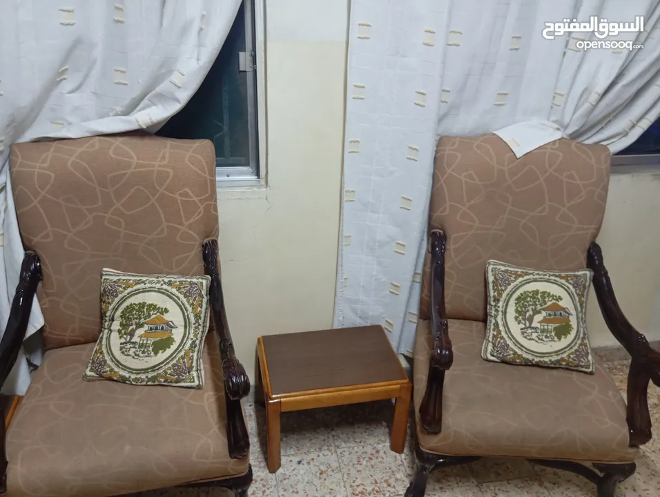 طقم كنب 7 مقاعد خشب زان مستعمل شبه جديد