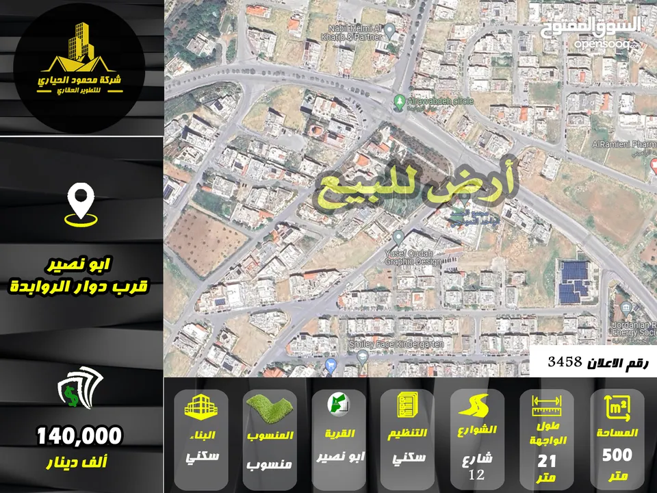 رقم الاعلان (3458) ارض سكنية للبيع في منطقة ابو نصير