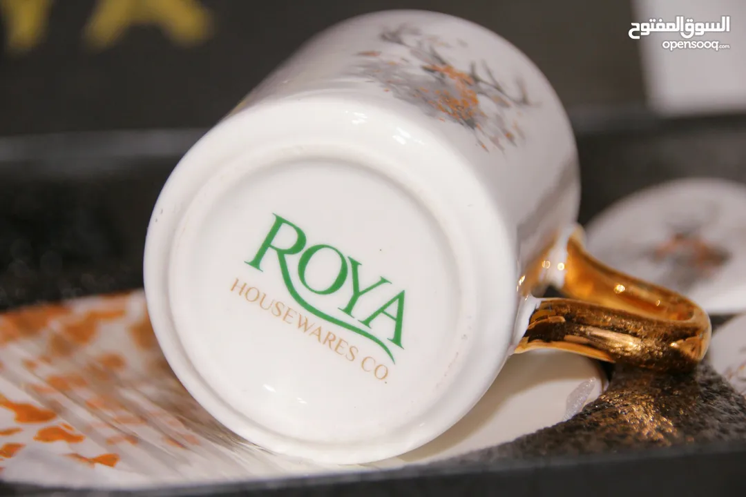 طقم فناجين قهوة ابيض ذهبي Roya coffee white golden cups set