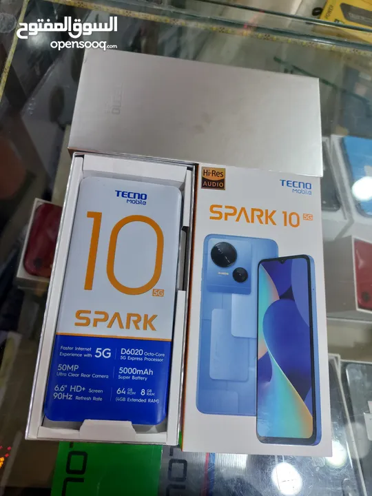مستعمل ايام Spark 10 5G رام 8 جيجا 64 أغراضة والكرتونه الأصلية متوفر توصيل