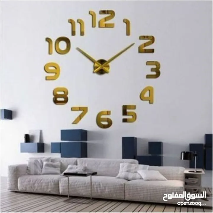 ساعه  حائط  ضخمه ديكور  ساعة  لون ذهبي و اسود و فضي مرآه و بني  حجمين