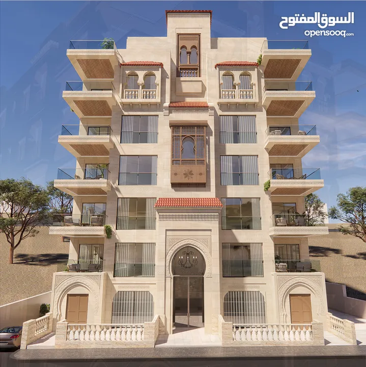 شقة طابق اول 206 مع بلكونه 15 بنظام ذكي و تدفئة تحت البلاط خلف مدارس العالمية بتشطيبات فندقية