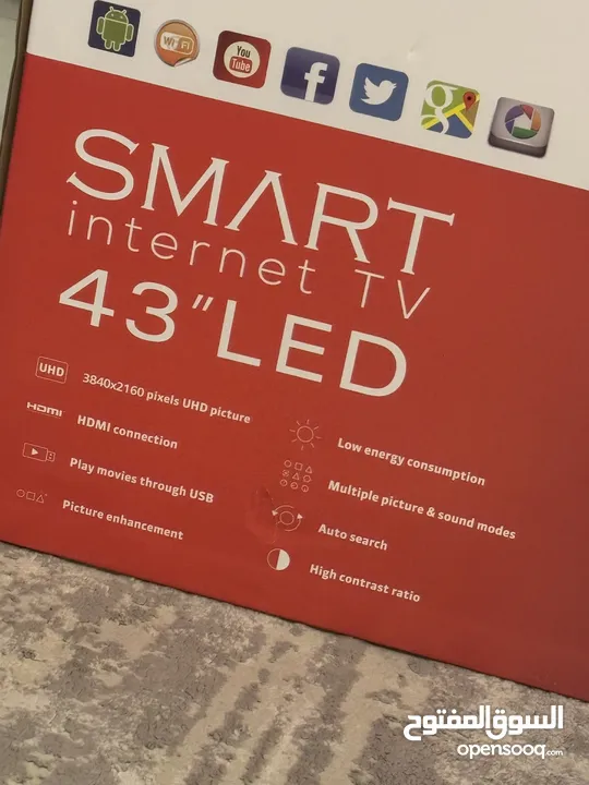تلفزيون samix سمارت 43 بوصة جديدة بلكرتونة  Smart tv  Internet ضد الكسر