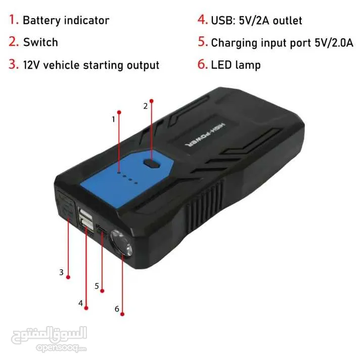 باوربانك طوارئ 12 فولت لتشغيل المركبات المتعددة وشحن الموبايل 12v emergency car jump starter