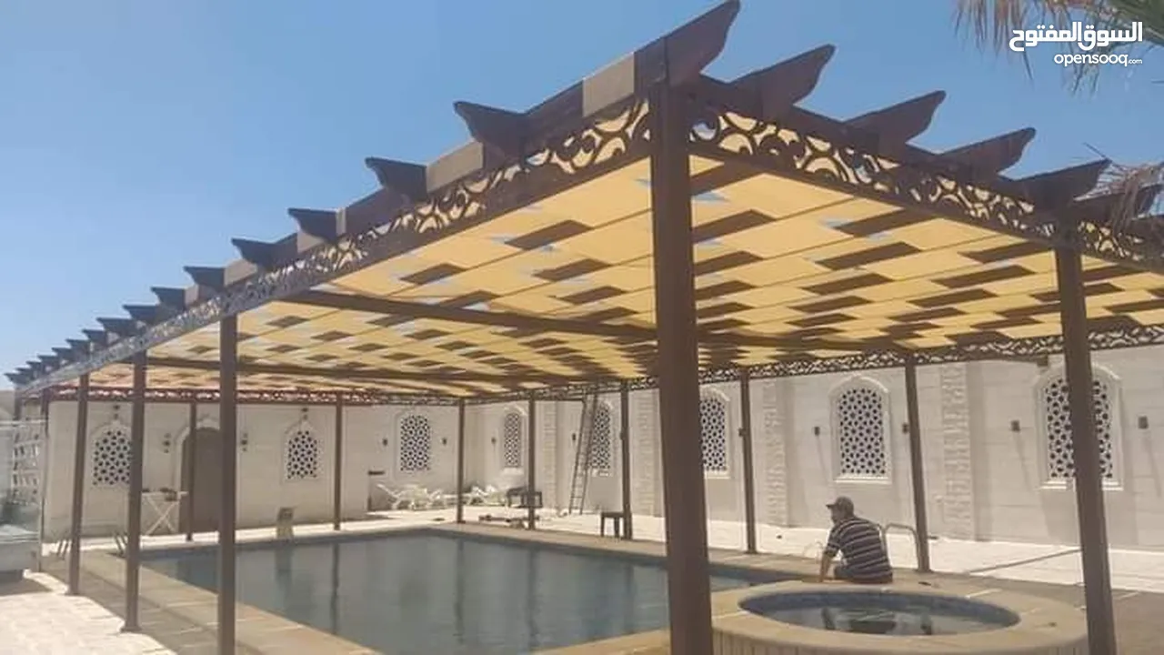 مظلات خارجية مضلات خارجية تفصيل اشرعة برقولات خارجية سواتر جانبية تجهيز شاليهات