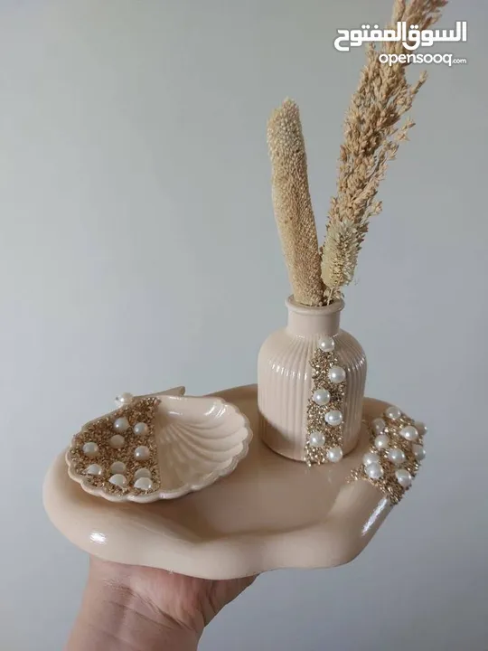 طقم ديكور كونكريت 3 قطع - تصميم مودرن - أبيض