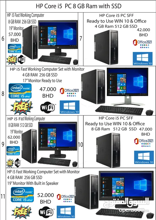 HP Core i5 Computer Set With Monitor Ready To Use Windows 10 & Microsoft Office