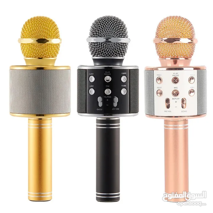 مايكروفون كريوكي الاصلي المعدني  مع سماعته USB بلوتوث . تحكم مستوى الصوت. شحن فوري  مدخل فلاش مموري