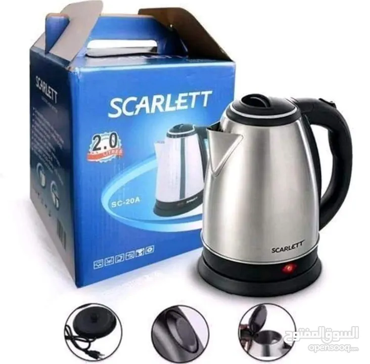 سخان غلاية ماء ستيل كهرباء SCARLETT غلايه  الماء مع قاعده تسخين سخانه مياه كهرباء سريعه ستيل