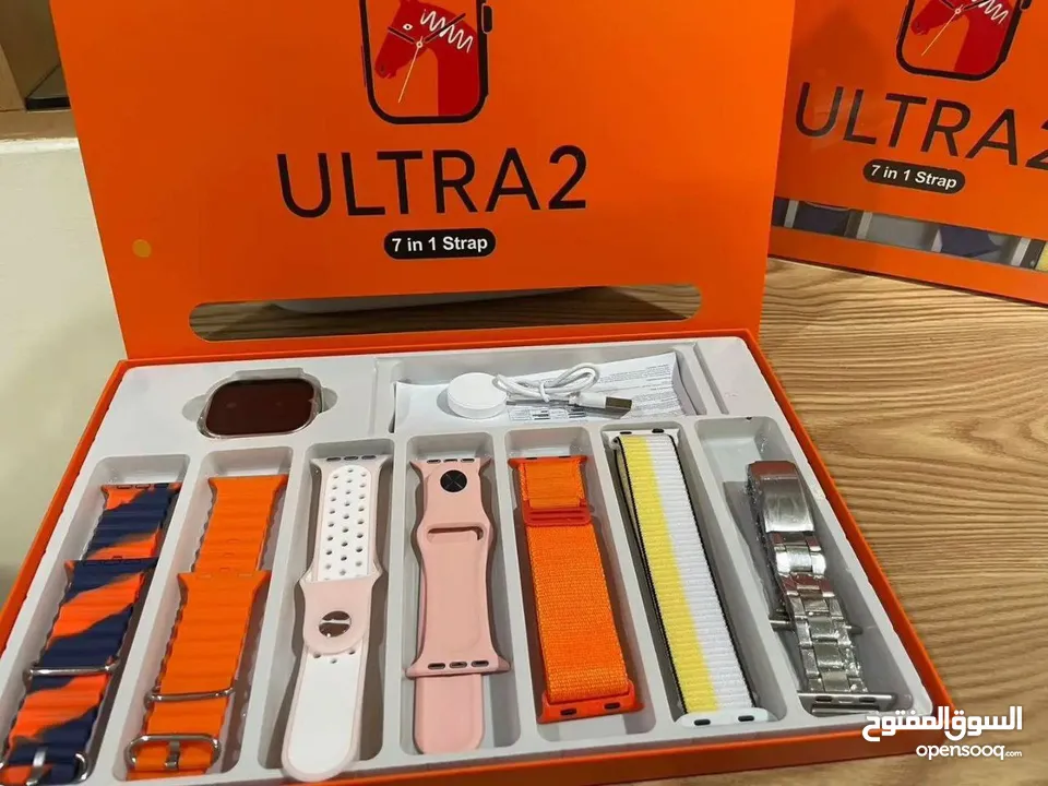 ساعة الترا الذكية – الإصدار الجديد بالحجم الكبير 49mm متوفرة بلون فضي فاخر  ومعها 7 قشاطات بأشكال