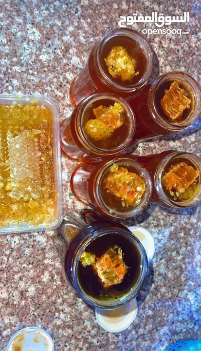 عسل طبيعي 100% سدر حمضي جبلي  ومضمون وشمع بالعسل وغداء الملكات