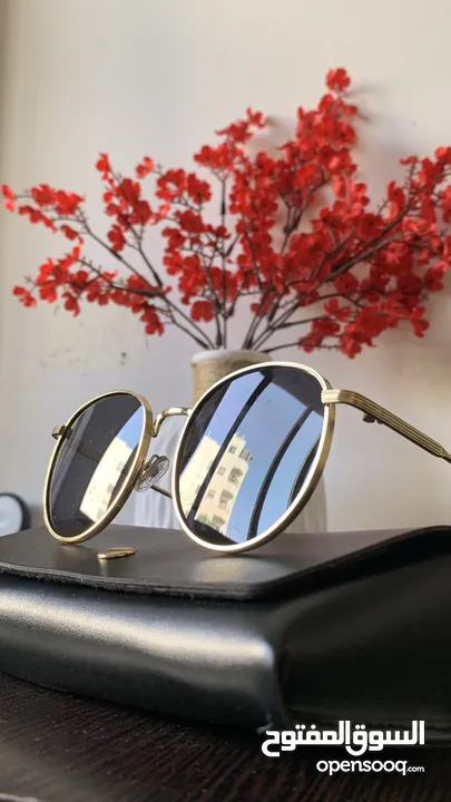 نظارة شمسية بإطار ذهبي وعدسات أسود عدسات UV400