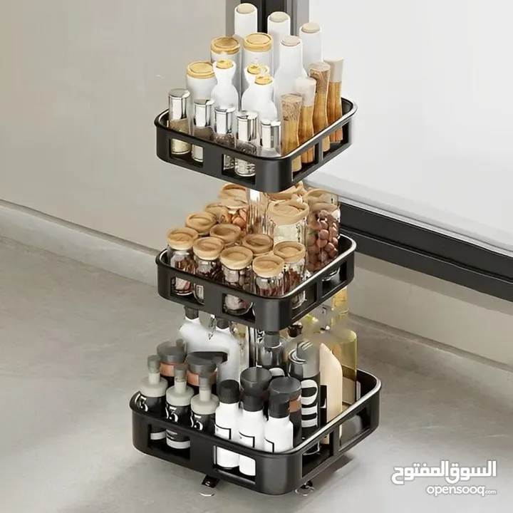 ستاند بهارات دوار 3 طبقات تصميم أنيق وعملي رتّبي مطبخك بلمسة عصرية مع ستاند البهارات الدوّار 3 طبقات