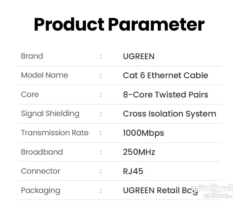 UGREEN NW102 Cat 6 Patch Cord LAN Cable- 30M كيبل لان 30 متر