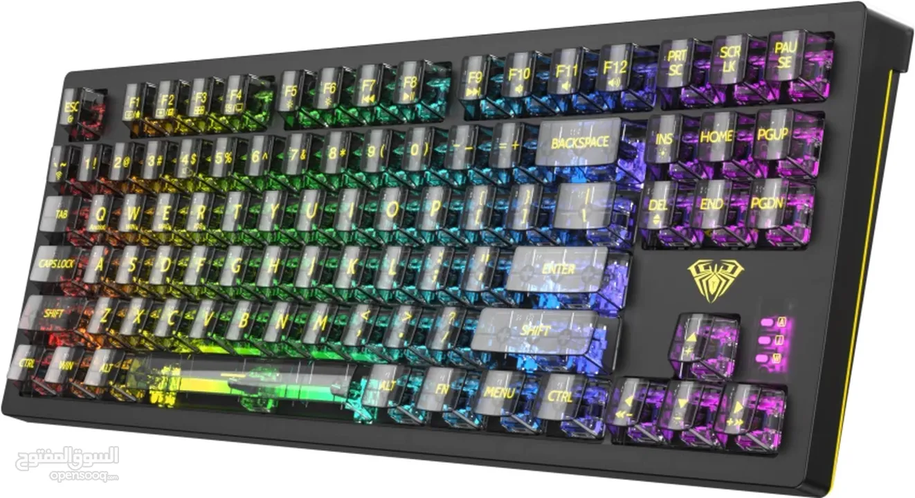 كيبورد جيمنغ مضيئ احترافي لكل الجيمرز  Aula Keyboard F2183 Transparent Layout Gaming RGB Lights OG