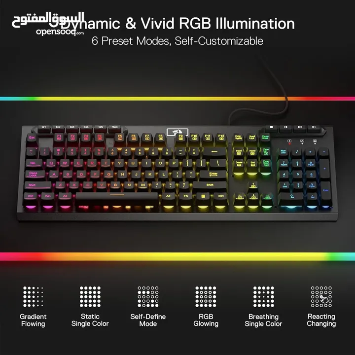 Redragon K513 RGB Membrane Gaming Keyboard, Standard 104 Keys كيبورد ريدراجون جديد Redragon K513 RGB