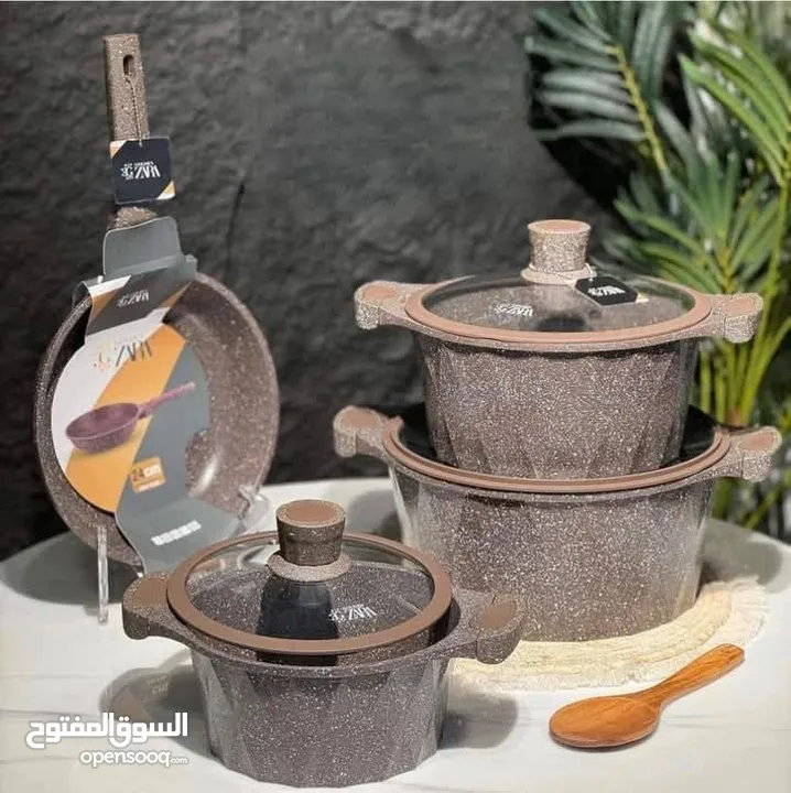 طناجر Golden Zara ماركة مشهورة بجودتها العالية!  الطقم يتضمن 3 طناجر + مقلى  النوعية الثقيلة