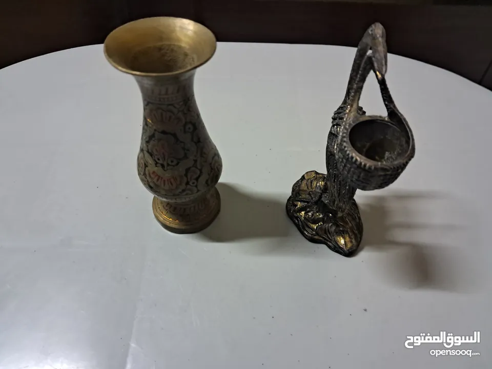 تمثال نادر عتيق تمثال صغير إيطاليا/شمعدان طائر البلشون من خشب الخور برونز نحاس قديم