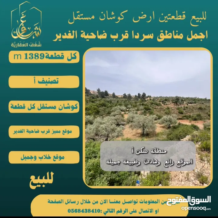 ‎#للبيع قطعتين #ارض في#سردا مساحة كل قطعة 1389m قرب ضاحية الغدير طابو مستقل تصلها كافة