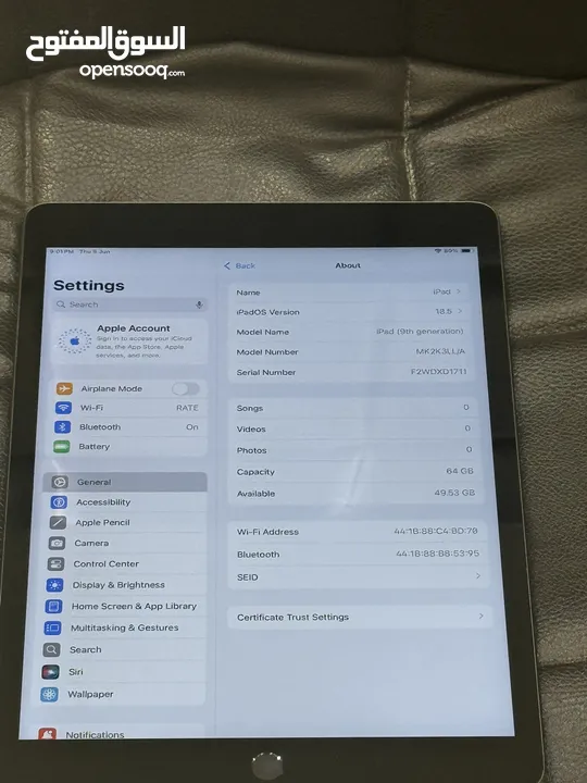 Ipad 9 64g battery 100%