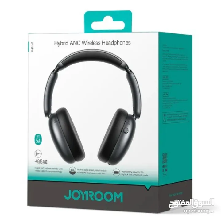 سماعات رأس Joyroom JR-JH1 Type-C Hybrid ANC لاسلكية مزدوجة الاتصال بجهازين، لون أسود، قابلة للطي