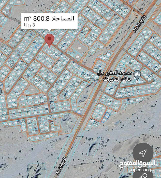 ارض سكنية للبيع في العامرات مدينة النهضه 14 على  مدخل المنطقة مباشرةً وسط المنازل