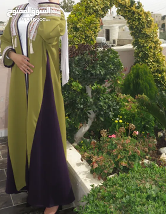 Olive & Plum Handcrafted Embroidered Abaya – Elegant Modern Design - Free Size