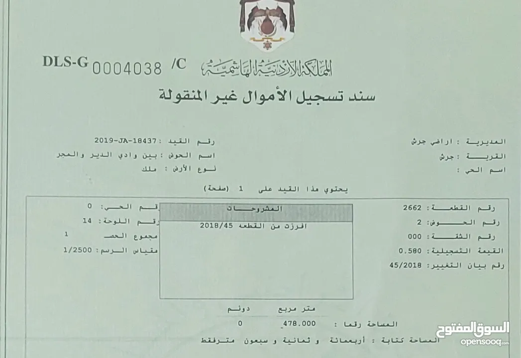 للبيع المستعجل  وبسعر لقطه نمره مفروزه وعلى شارعين للبيع بموقع مميز في مدينة جرش.