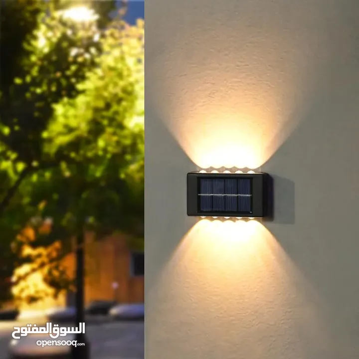 مصباح حائط  10 LED يعمل بالطاقة الشمسية اصفر وابيض