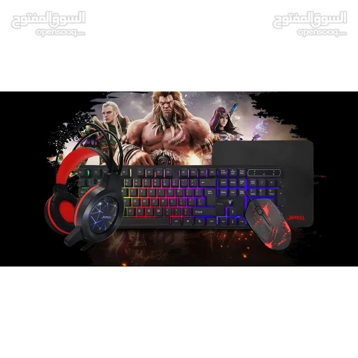 ماوس + كيبورد + سماعه + باد ماوس جيمنج ملون سلكي ديسكتوب JEDEL CP-01 4 in 1 USB WIRED GAMING COMBO