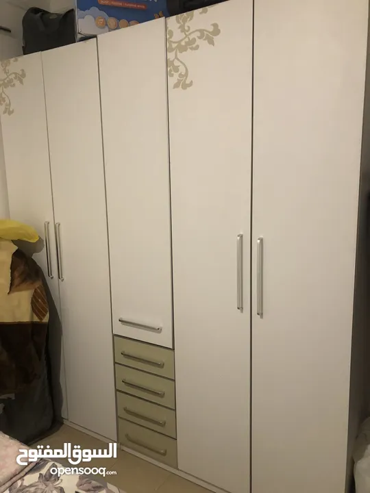 King size cot and big cupboard, mirror, side small 2 drawer, sofa for Sale total ,