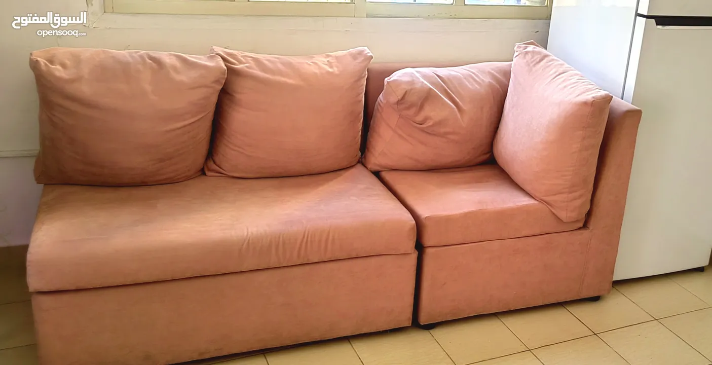 طقم قنفات 4 قطع لون وردي Pink Couches Set for sale (3 big pink couches and 1 single)