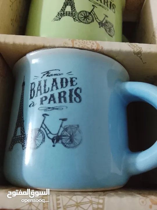 6فناجين قهوة ترند السنة فخمة أنيقة مرتبة ماركة BALADE PARIS بستة ألوان  ازرق اصفر برتقالي سكني اخضر