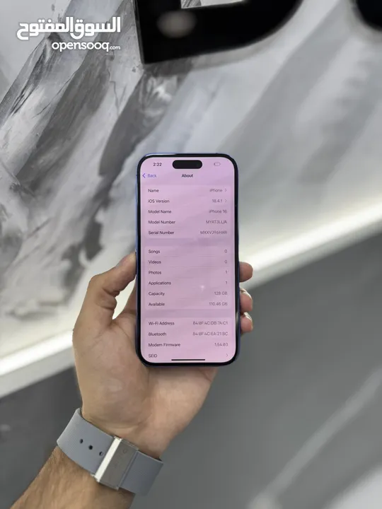 ايفون 16 128GB جيجا لون اسود او زهري او ازرق اجهزة لا تعد انها مستخدمة نسبة البطارية 100%