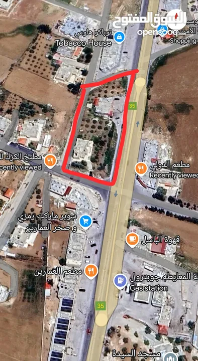 أرض تجارية مع بيت حجر فاخر للبيع  مع اربع مخازن قائمات  على الشارع الرئيسي  من المالك مباشرة