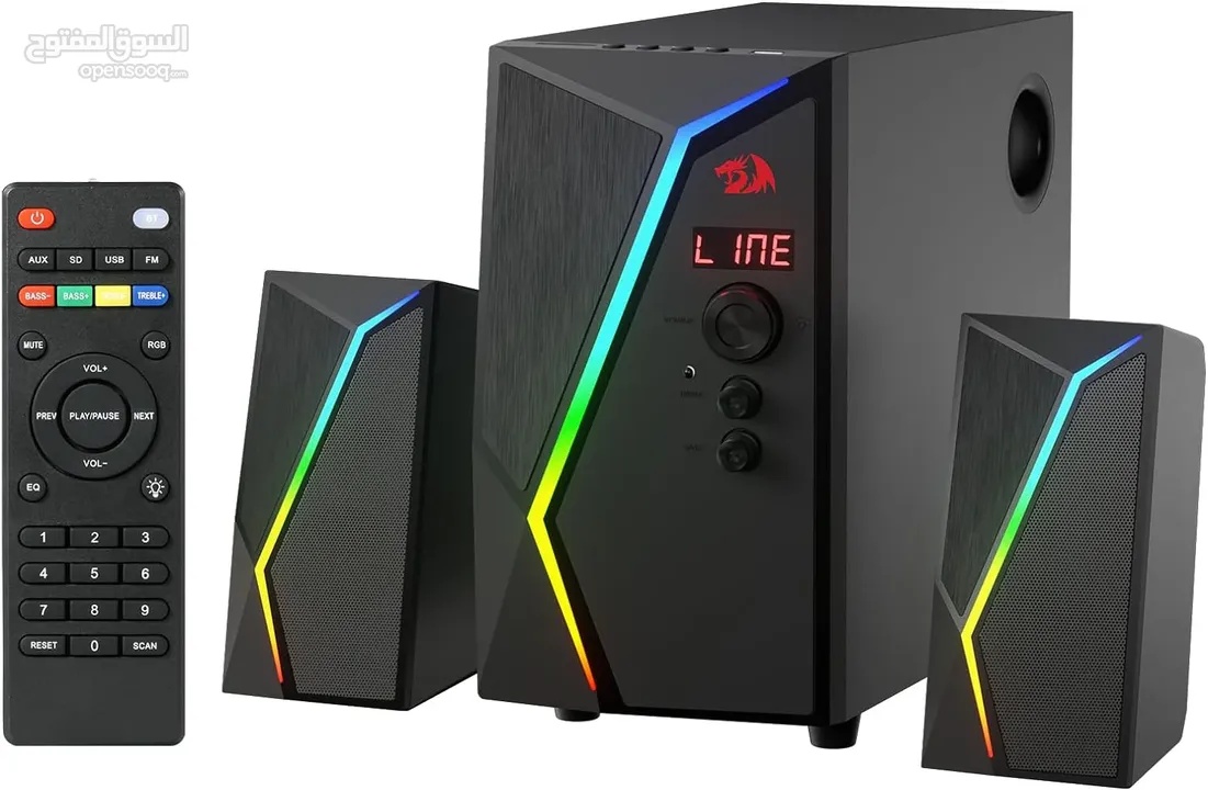 Redragon GS520 PRO Computer Gaming Speakers with Subwoofer, 2.1 Channel RGB سماعات مع اضاءة صوت صح