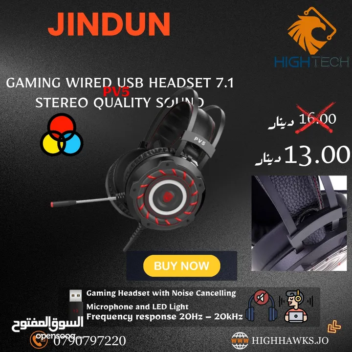 سماعات-JINDUNG Gaming Headset with Noise Cancelling Microphone and LED Light.