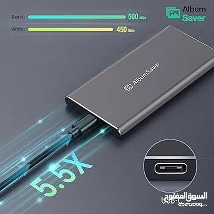 ssd خارجي سعة 512 جيجا صغير الحجم وسريع مع شنطه Type C
