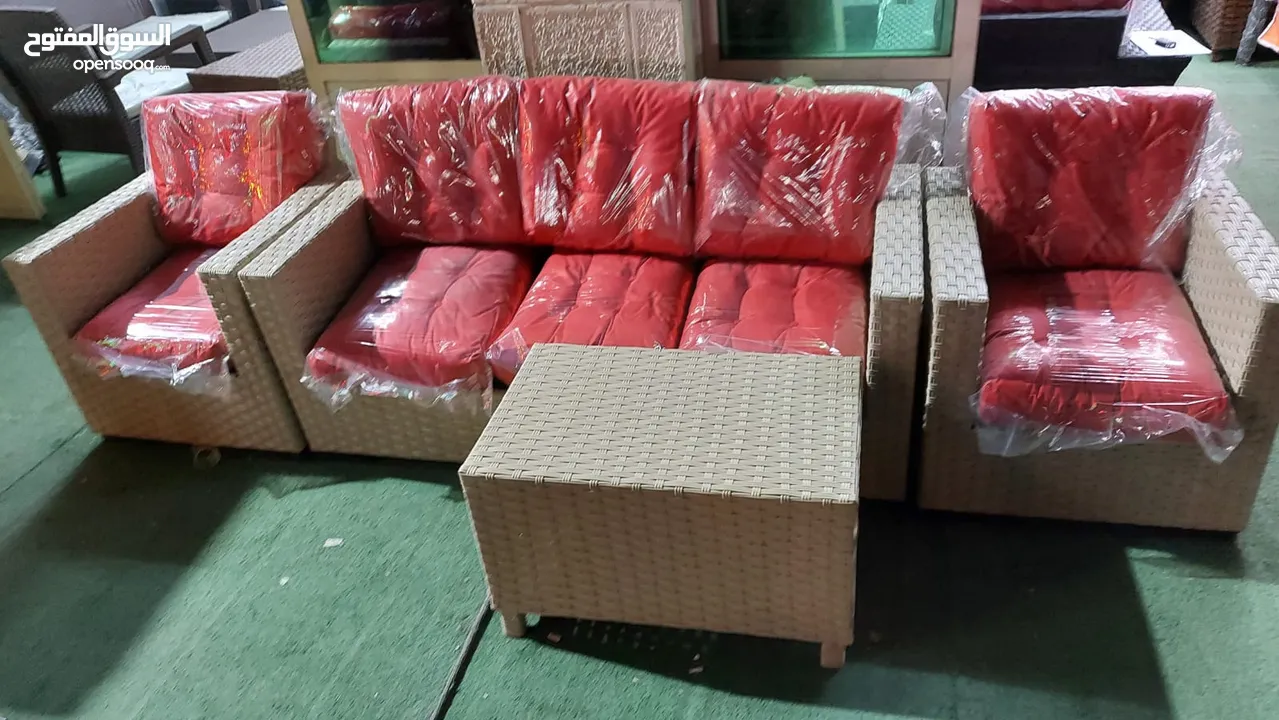 طقم رتان طقم ترس خارجي طقم كنب طقم خيزران طقم رتان بلاستك عضم خمس مقاعد+طاولة وسط