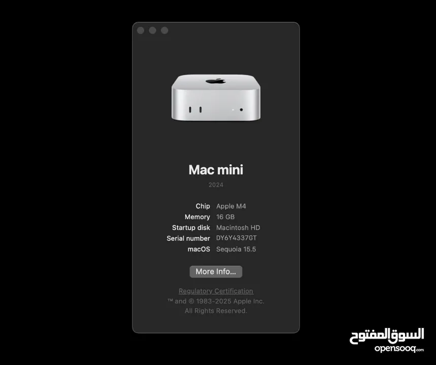 Mac Mini M4 – بحالة الجديد  16GB RAM  ضمان شغال  M4  2024