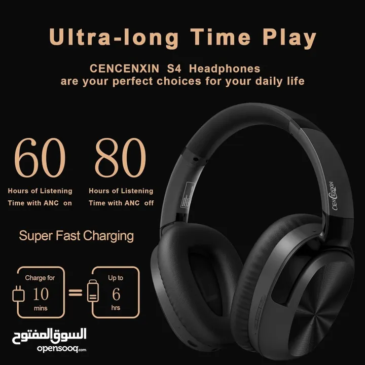 سماعة بلوتوث ماركة Cencenxin موديل S4 العازلة للصوت واستخدام متواصل 80 ساعة