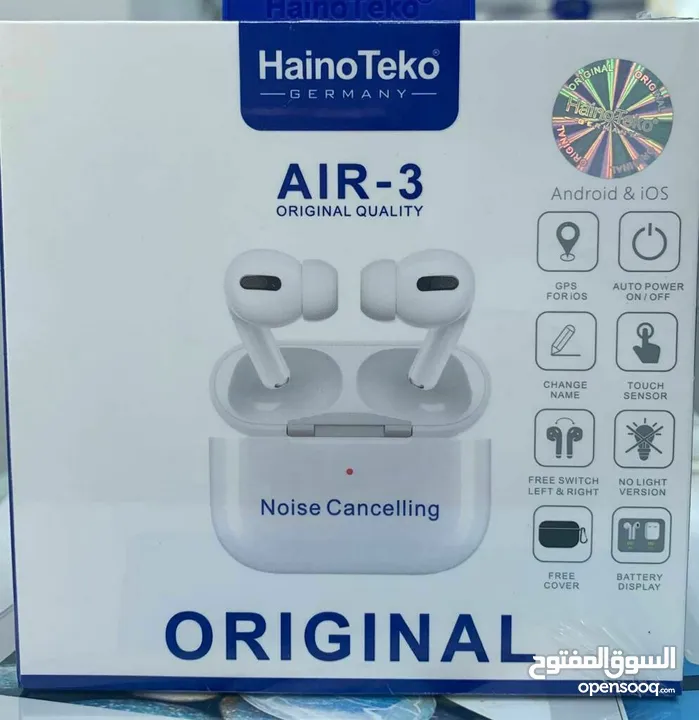 سماعة بلوتوث HainoTeko air-3   ماركة المانية قابلية الشحن بالعلبة  حساسات للمس  قابلية تشغيل واطفاء