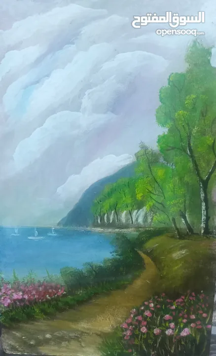 لوحات فنية طبيعة عدة مقاسات رسم يدوي