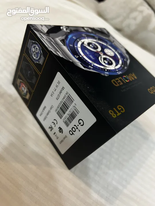 ساعة G-tab GT8 سمارت AMOLED لون أسود مع كستك معدن، عرض مميز ونظافة شبه جديدة بسعر ممتاز
