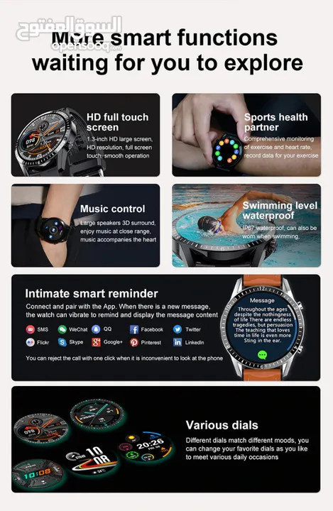 Business Fitness Smart Watch,Body Temperature,Calls,Heart Rate,msg display,Big Screen,Multi Sports