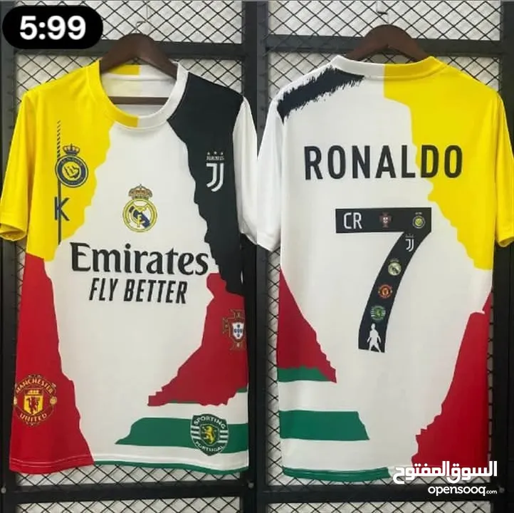 تيشيرتات واطقم رياضية ميسي ورونالدو مبابي ريال مدريد لامين يامال برشلونة المنتخب الاردني