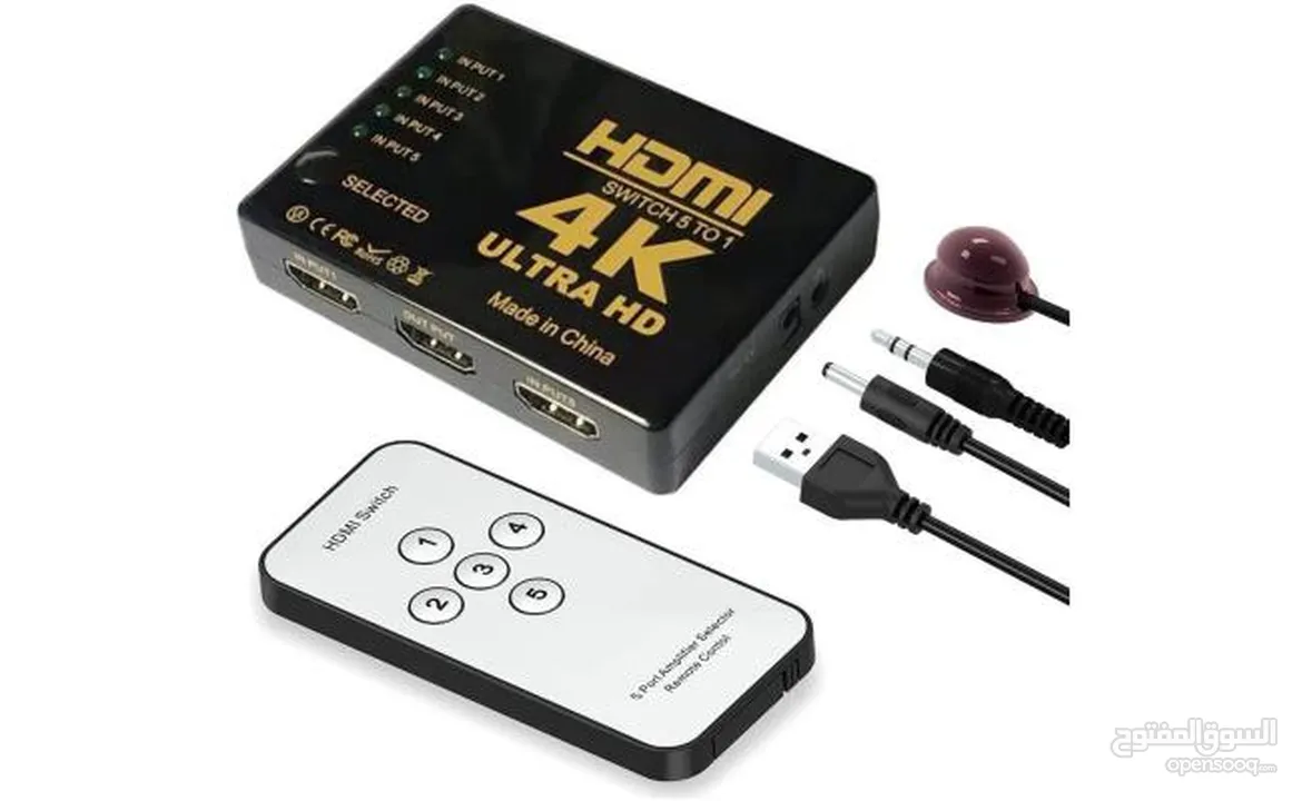 4k HDMI Switcher with ir Remote control-5 port سويتج فور كيه مع ريموت 5 مداخل 