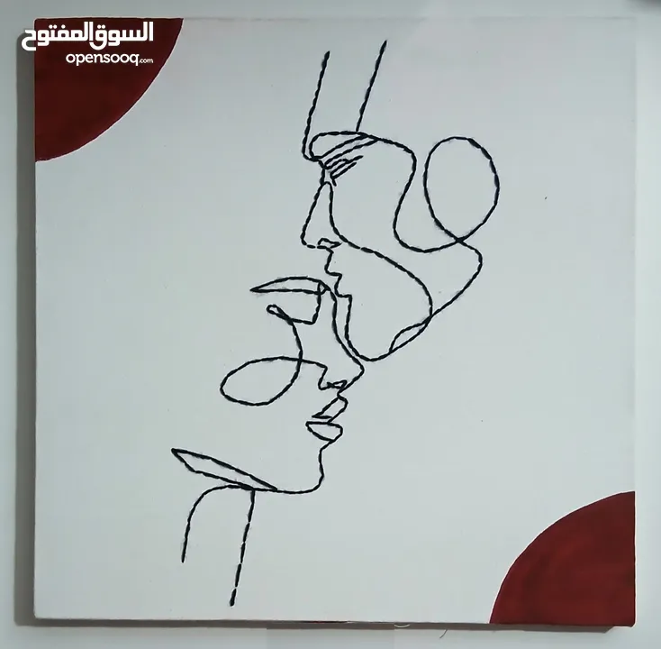 لوحه قماش بالخيوط والألوان احمر واسود لوحات كانسون