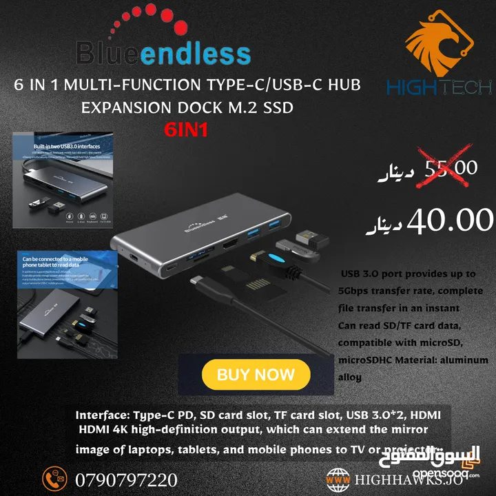 Blueendless 6iN1 Multi-Function M.2 SATA SSD Enclosure Hub-