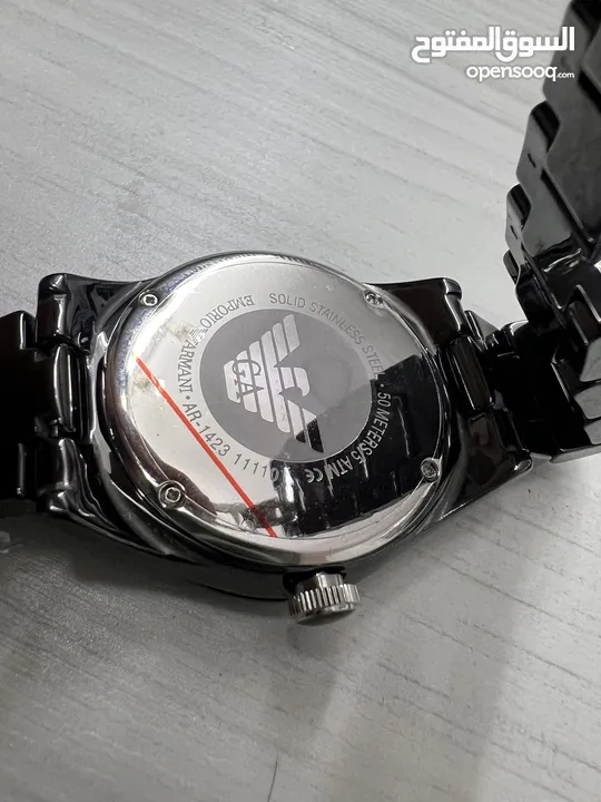 EMPORIO ARMANI BLACK STEEL CERAMICA WITH CRYSTALS AR 142 اصلية 100% جديدة ولا خدش